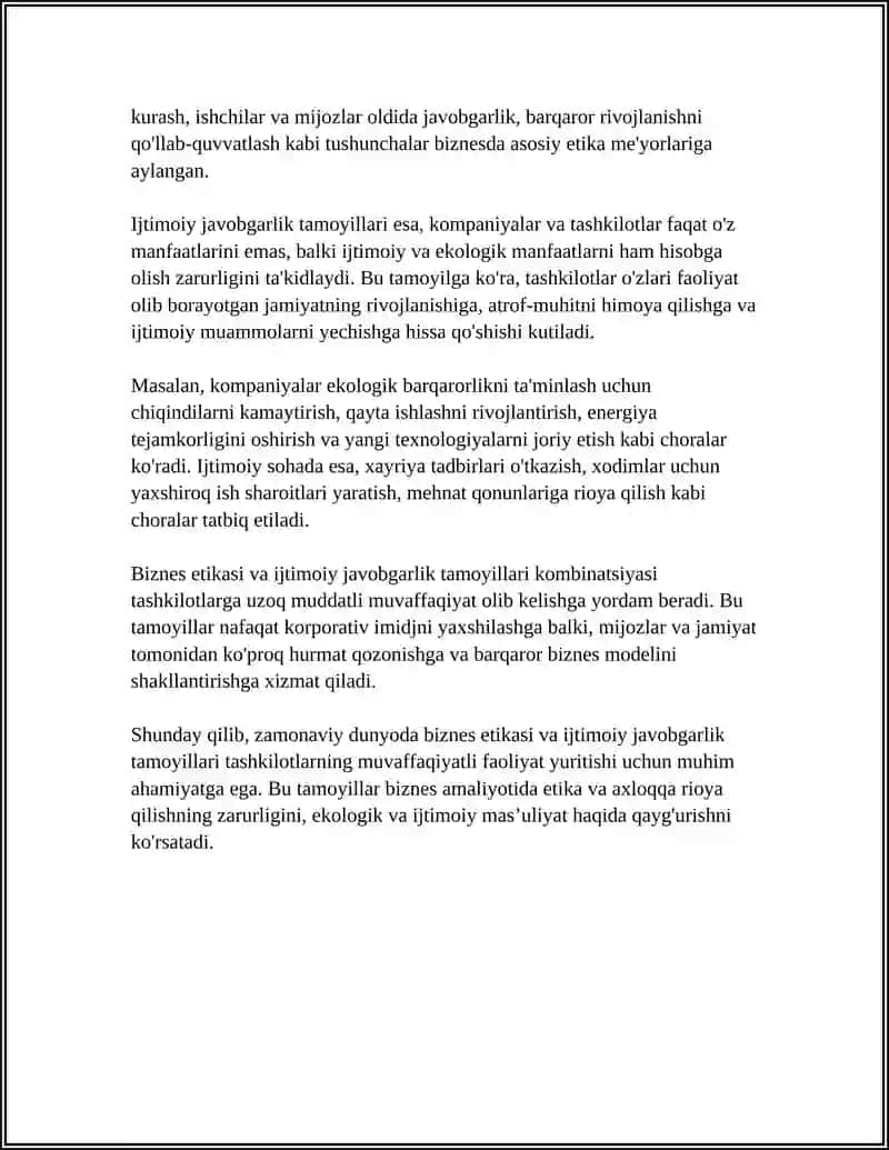 BIZNES ETIKASI VA IJTIMOIY JAVOBGARLIK TAMOYILLARI 4