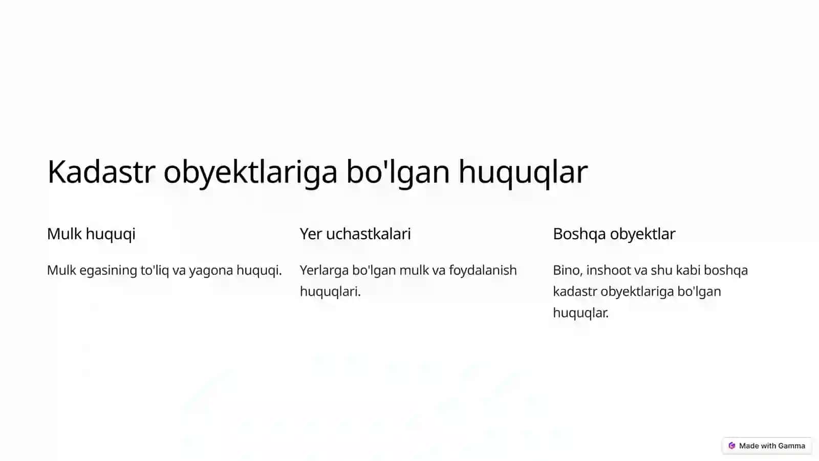 Kadastro obyektlariga vujudga kelgan huquqni va ular bilan bog'liq bitimlarni davlat ro'yxatidan o'tkazish 4