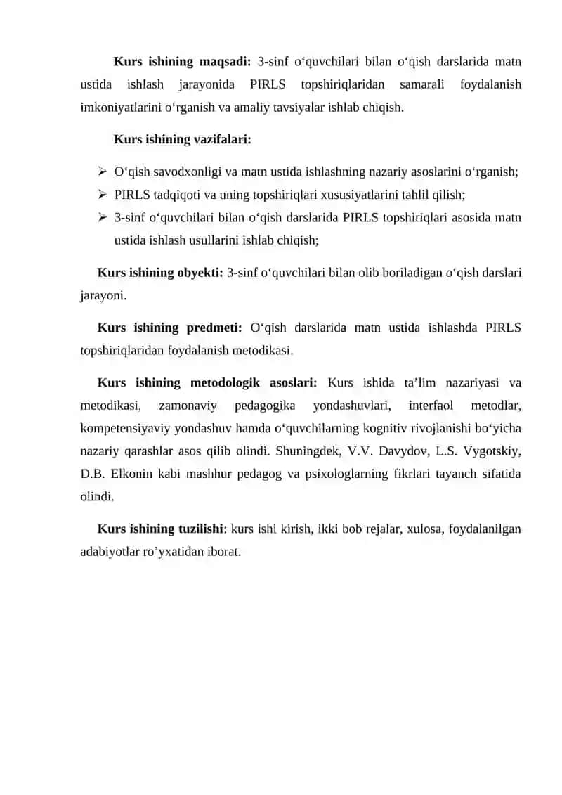 O'qish savodxonligi darslarida matn ustida ishlashda PIRLS topshiriqlaridan foydalanish(3-sinf) 4