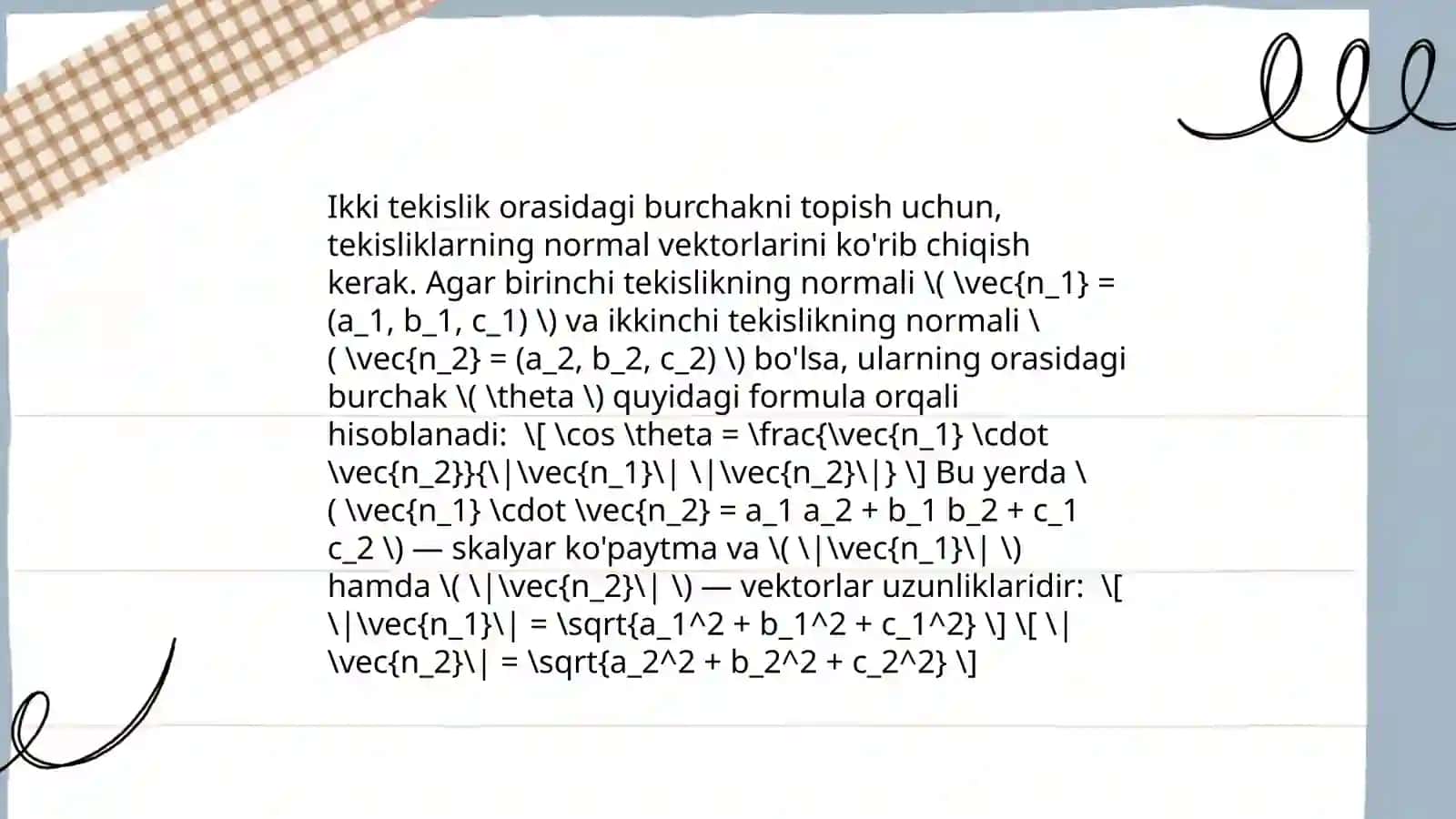 Ikki tekislikning oʻzaro perpendikulyarligi 4