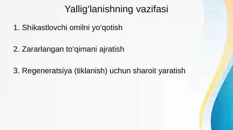 Yallig‘lanish va reparatsiya. Yallig‘lanishni tarifi va umumiy nomoyon bo‘lishi. O‘tkir yallig‘lanish. 4