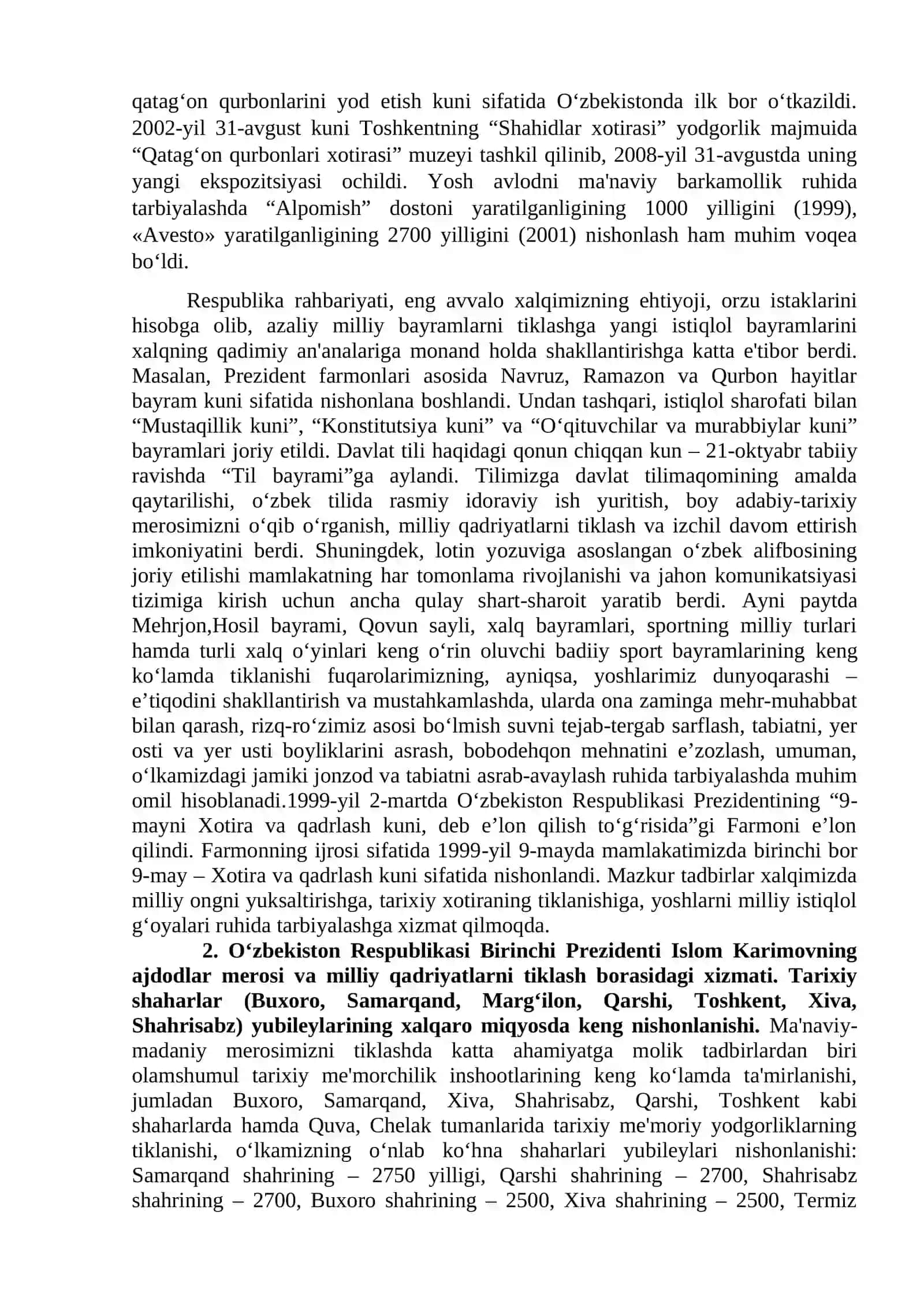 MAVZU. MUSTAQILLIK YILLARIDA O‘ZBEKISTONDAGI MA'NAVIY VA MADANIY TARAQQIYOT 4