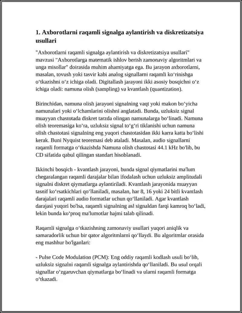 AXBOROTLARGA MATEMATIK ISHLOV BERISH ZAMONAVIY ALGORITMLARI VA UNGA MISOLLAR 4