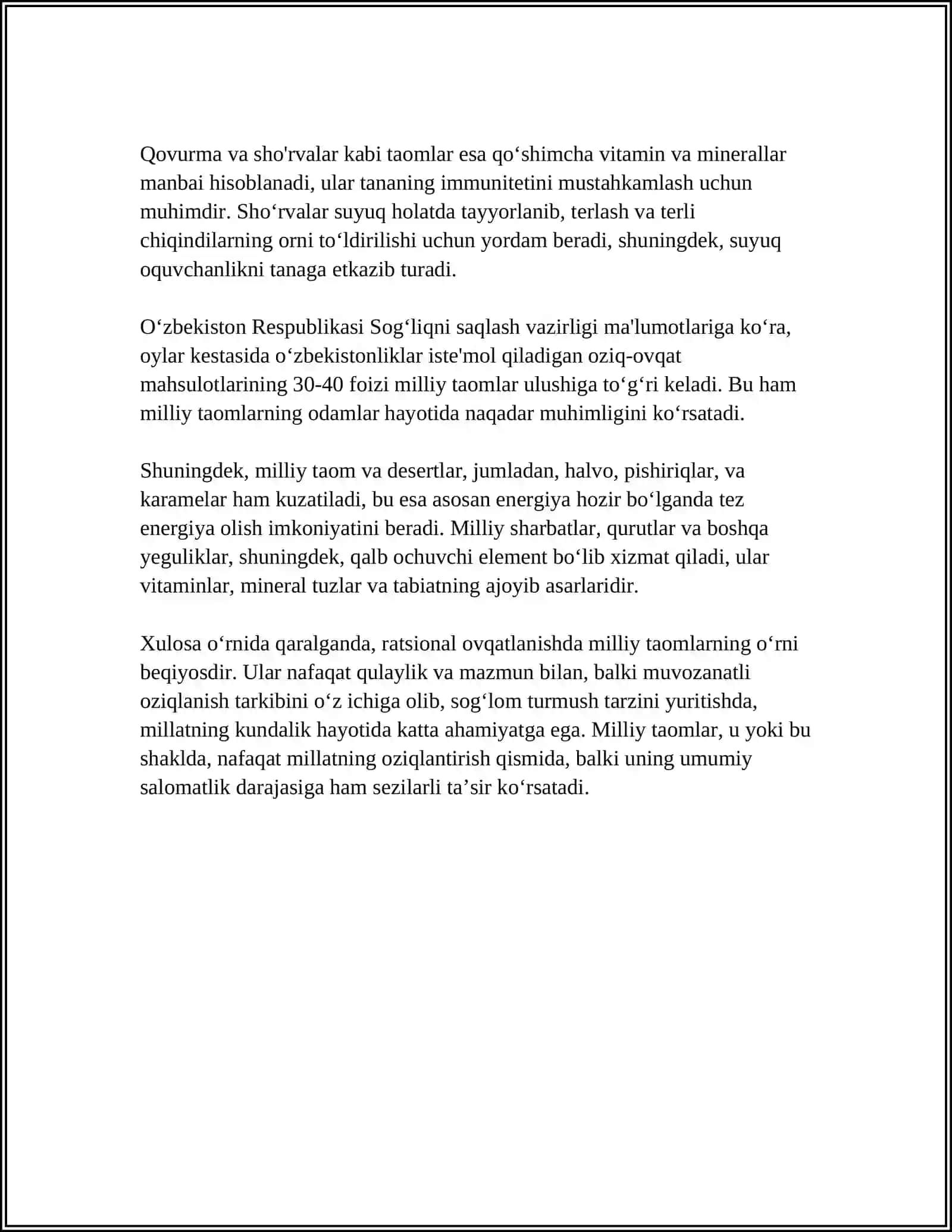 REFERAT: REATSIONAL OVQATLANISHDA MILLIY TAOMLAR ÕRNI 4