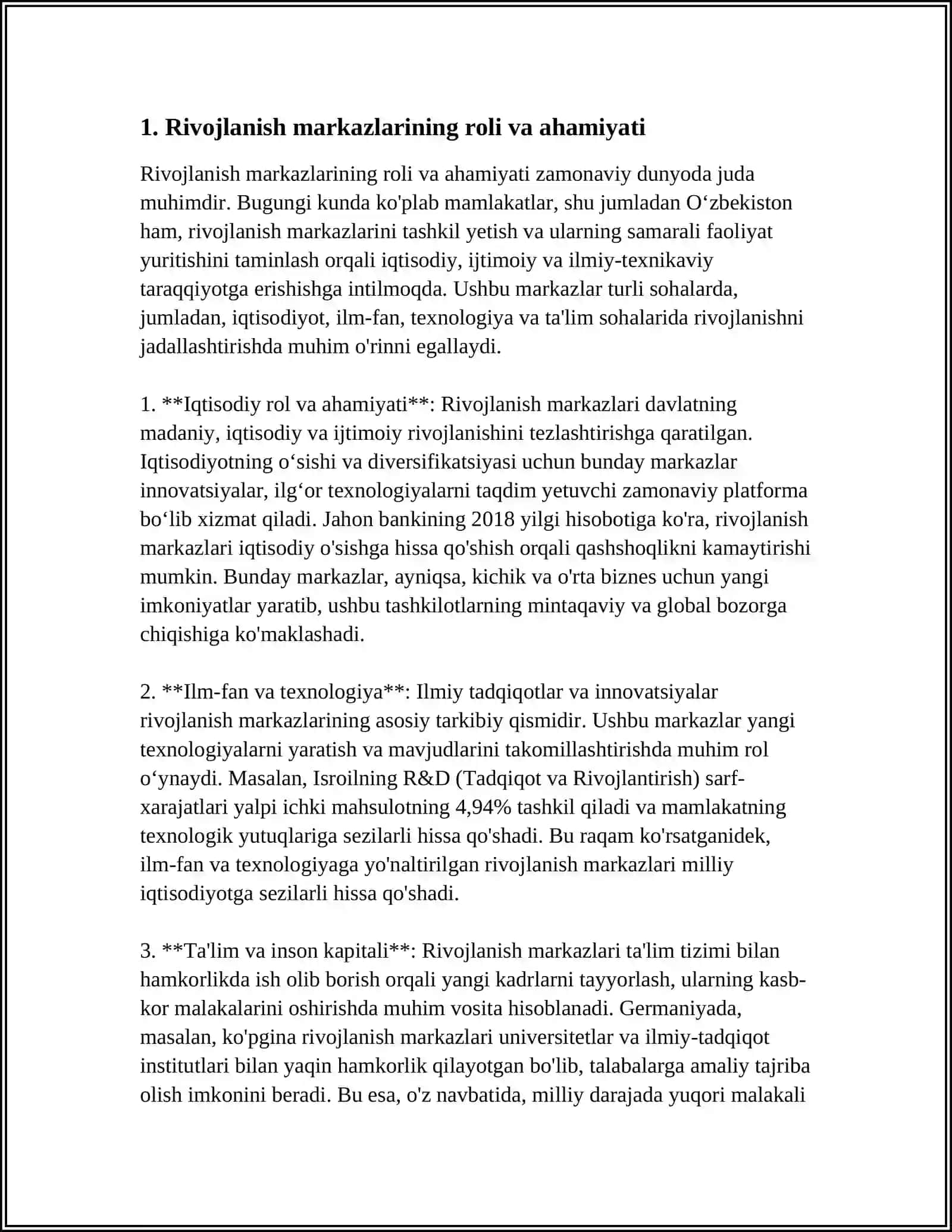 RIVOJLANISH MARKAZLARI,TA'LIM FAOLIYATI,ULARGA QOʻYILADIGAN TALABLAR 4