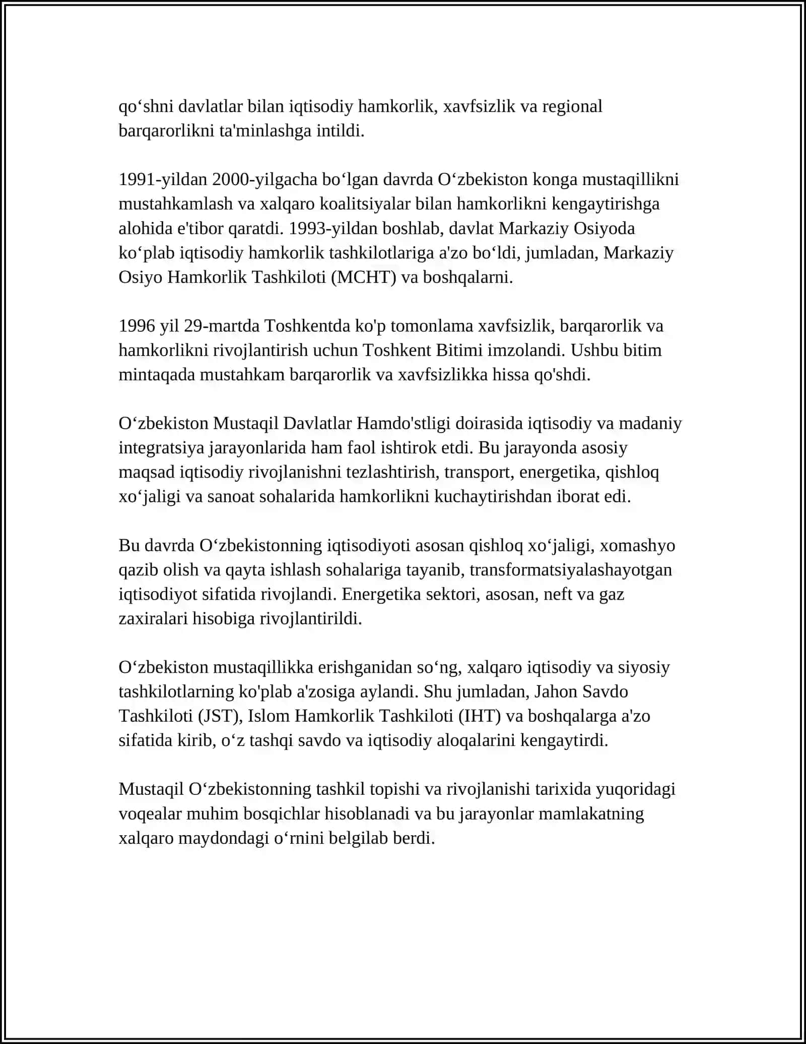 MUSTAQIL OʻZBEKISTONNING RESPUBLIKASINING TASHKIL TOPISHI VA UNING TARIXIY AHAMIYATI 4