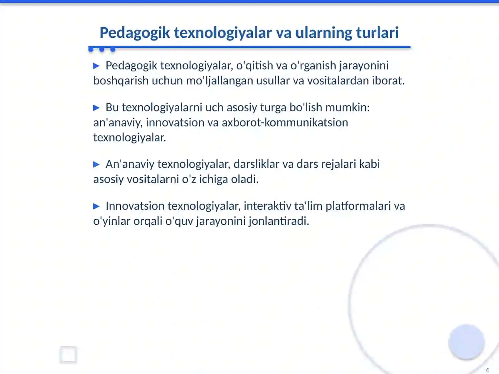 Tarbiya fanini oʻqitishda pedagogik texnologiyalardan foydalanish 4