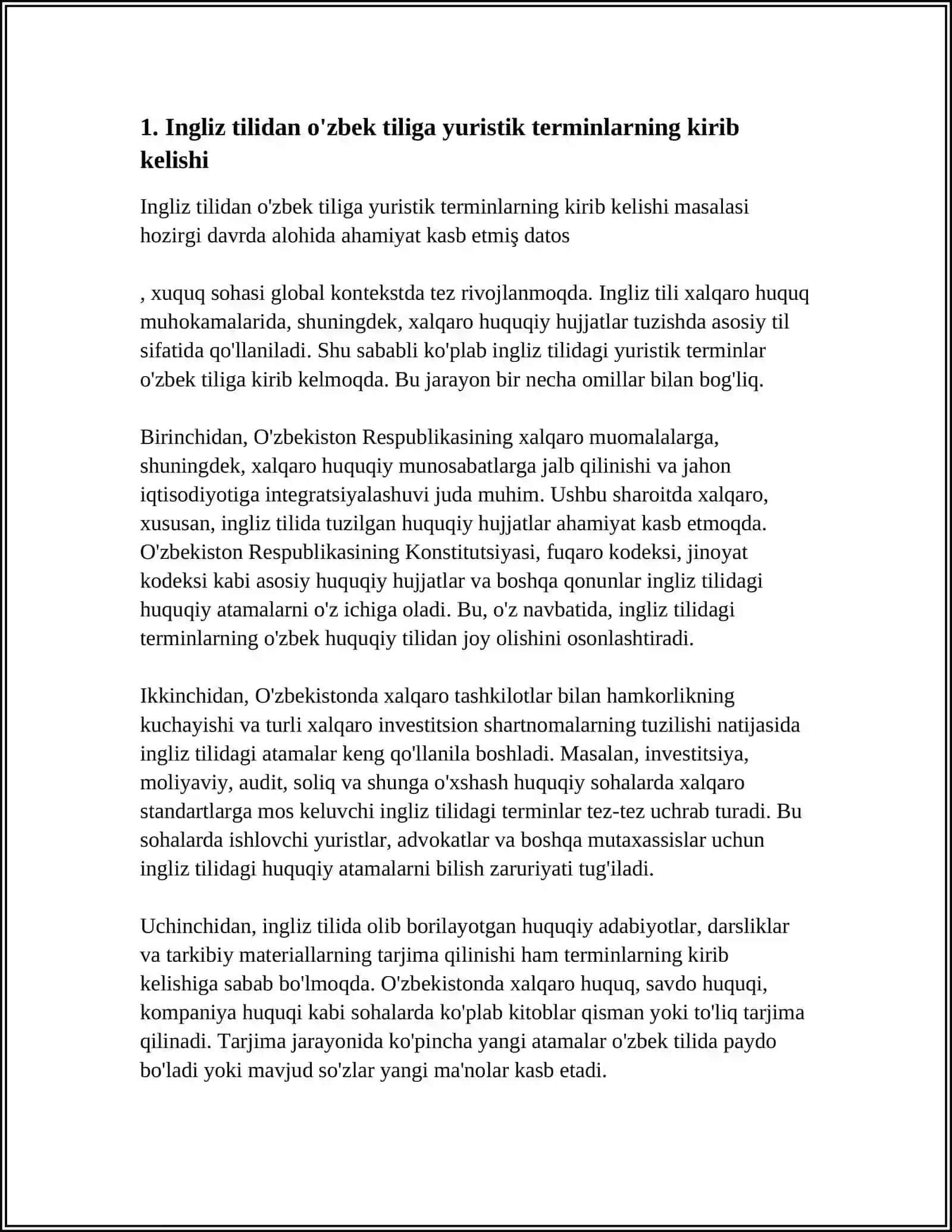 INGLIZ TILIDAN O'ZBEK TILIGA YURIDIK TERMINLARNING ASSIMILATSIYASI MAVZUSIGA REFERAT 4
