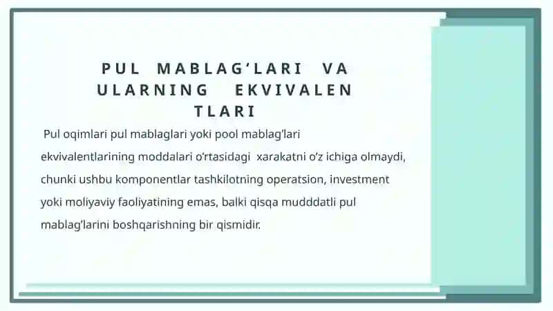 PUL MABLAG‘LARI HARAKATI TO‘G‘RISIDAGI HISOBOT 4