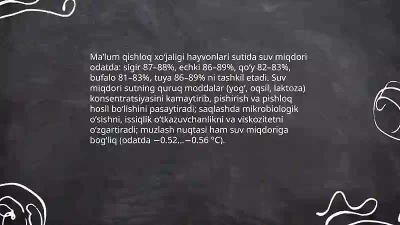 Barcha qishloq xoʻjaligi hayvonlari sutini kimyoviy tarkibi 4