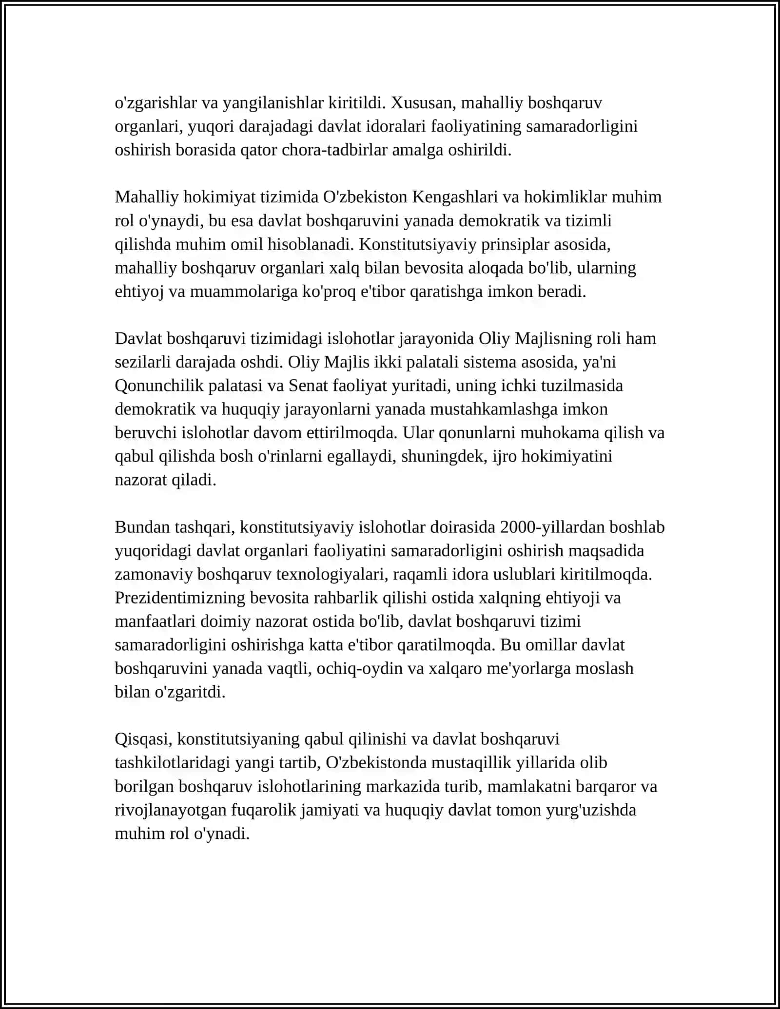 MUSTAQILLIK YILLARIDA DAVLAT BOSHQARUVI TIZIMIDA AMALGA OSHIRILGAN ISLOHOTLAR 4