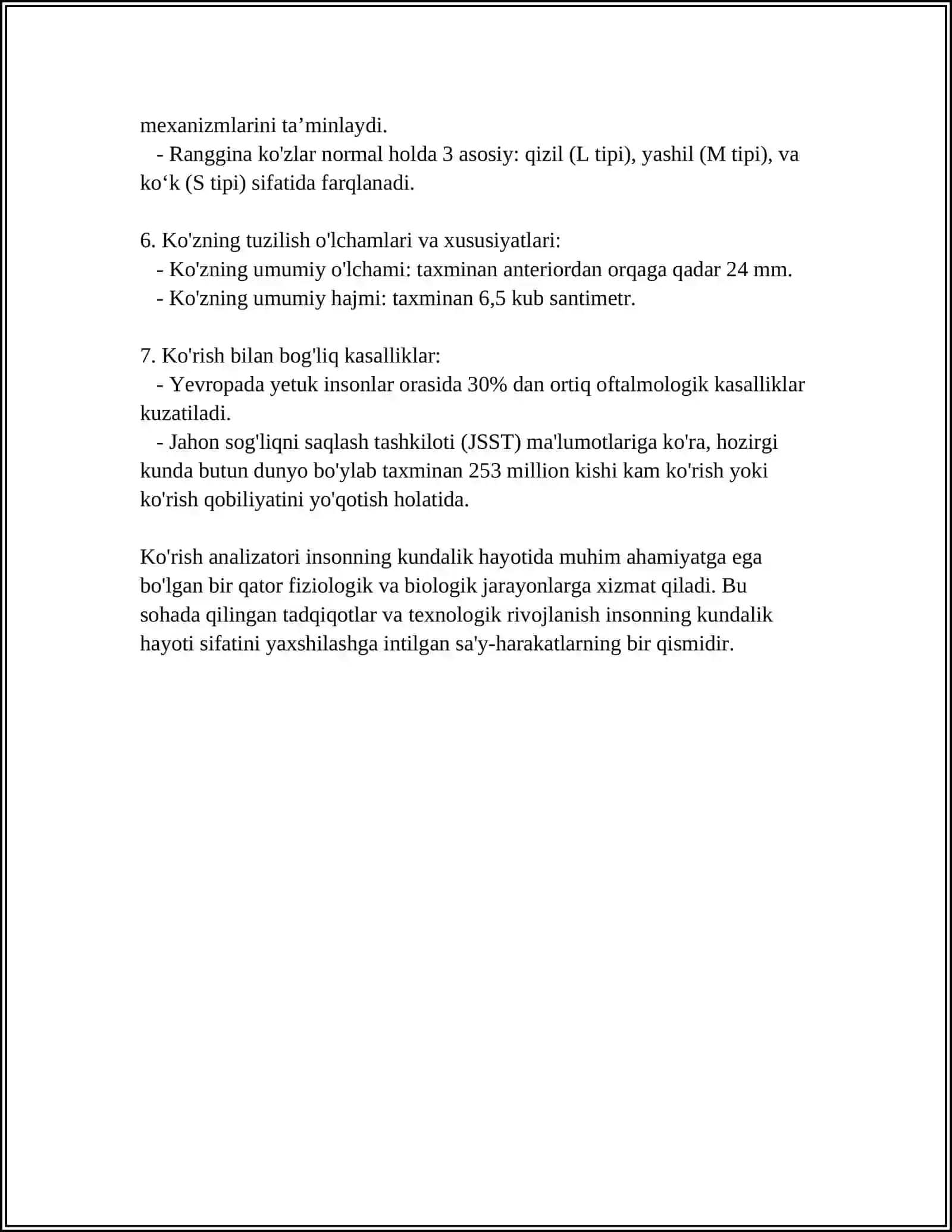 ANALIZATOR TURLARI ANOTOMO FIZIYALAGIK JIHATLARI. PATOLOGIYANING TURLARI VA ASOSLARI 4