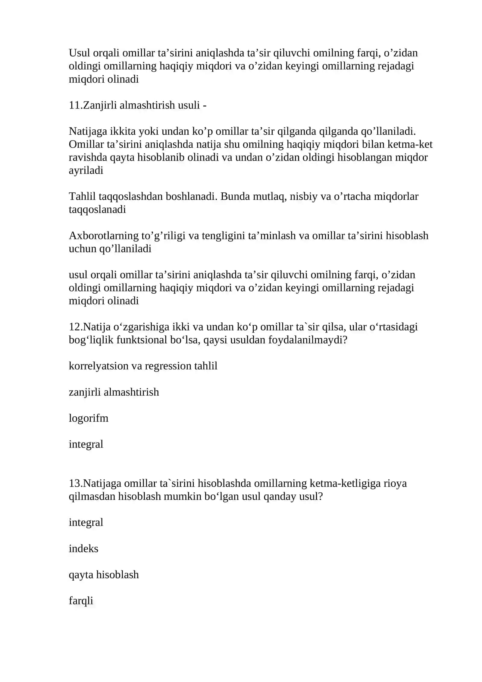IQTISODIY TAHLIL FANIDAN TEST SAVOLLARI 4