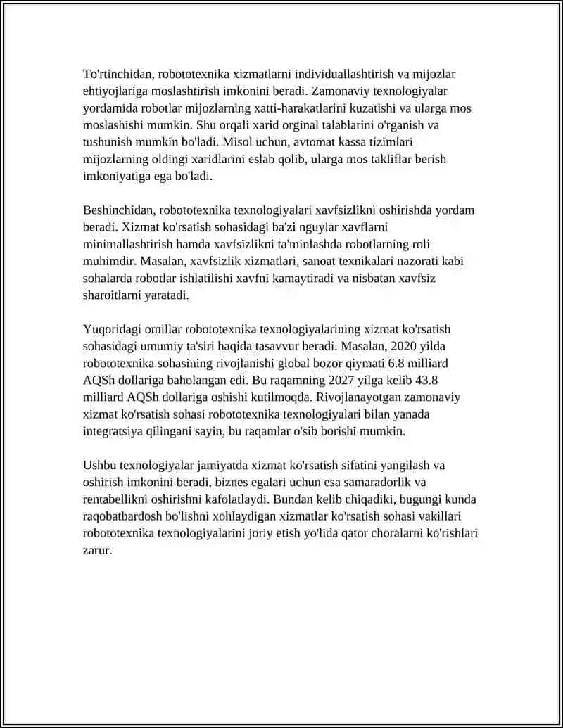 XIZMAT KORSATISH SOHASIDA ROBOTOTEXNIKA TEXNOLOGIYALARINING AHAMIYATI 4