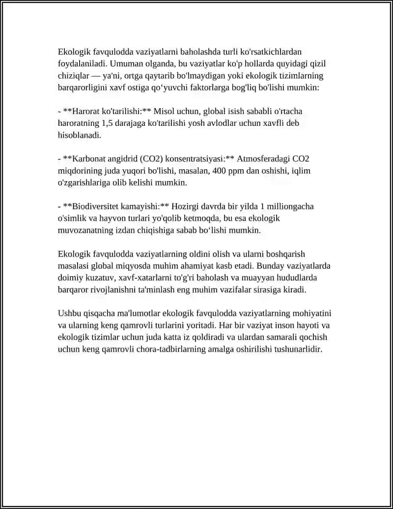 EKOLOGIK TUSDAGI FAVQULOTDA VAZIYATLAR 4