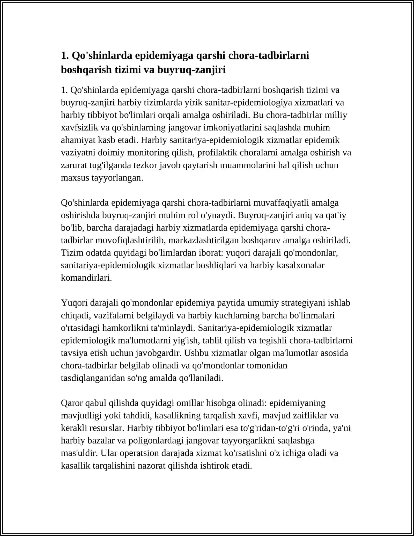 QO'SHINLAR ORASIDA EPIDEMIYAGA QARSHI CHORA-TADBIRLARNI O'TKAZISH VA TASHKILLASHTIRISH UCHUN JALB ETILADIGAN KUCHLAR VA VOSITALAR 4