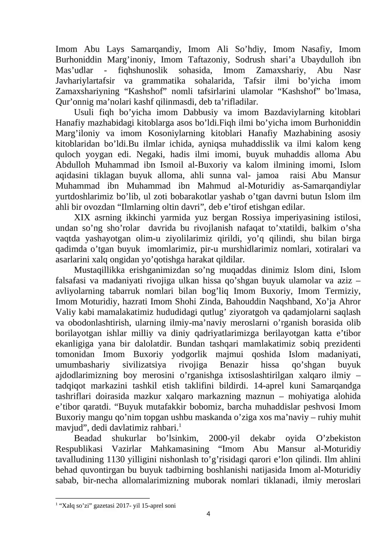 “ZAV’UL MAOLIY” ASARINING MOTURIDIYA MAZHABIDA TUTGAN O’RNI 4