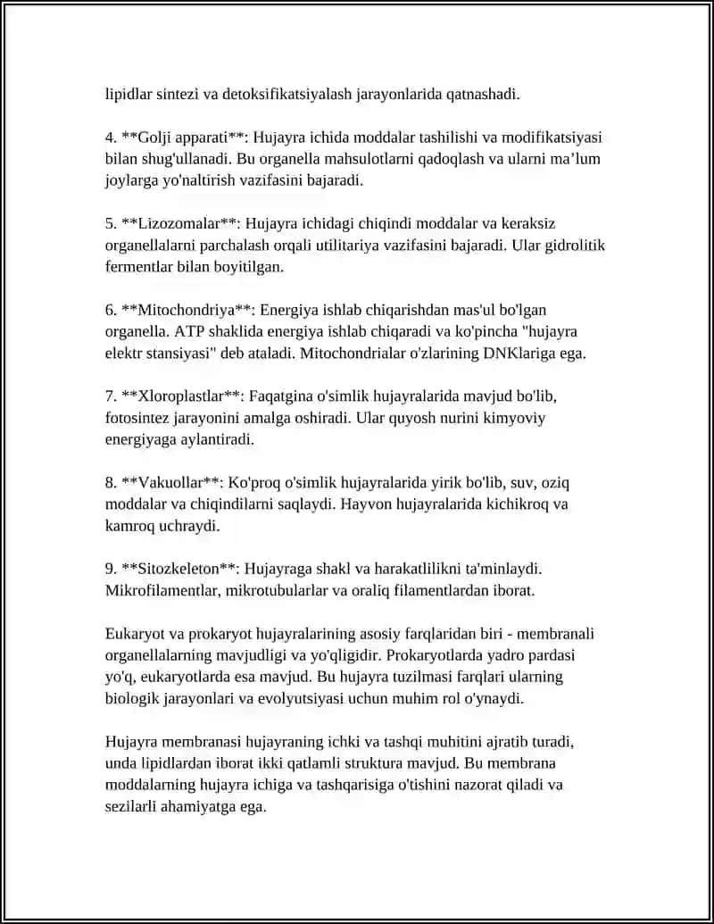 Hujayra Tuzilishi va Organellalar 4