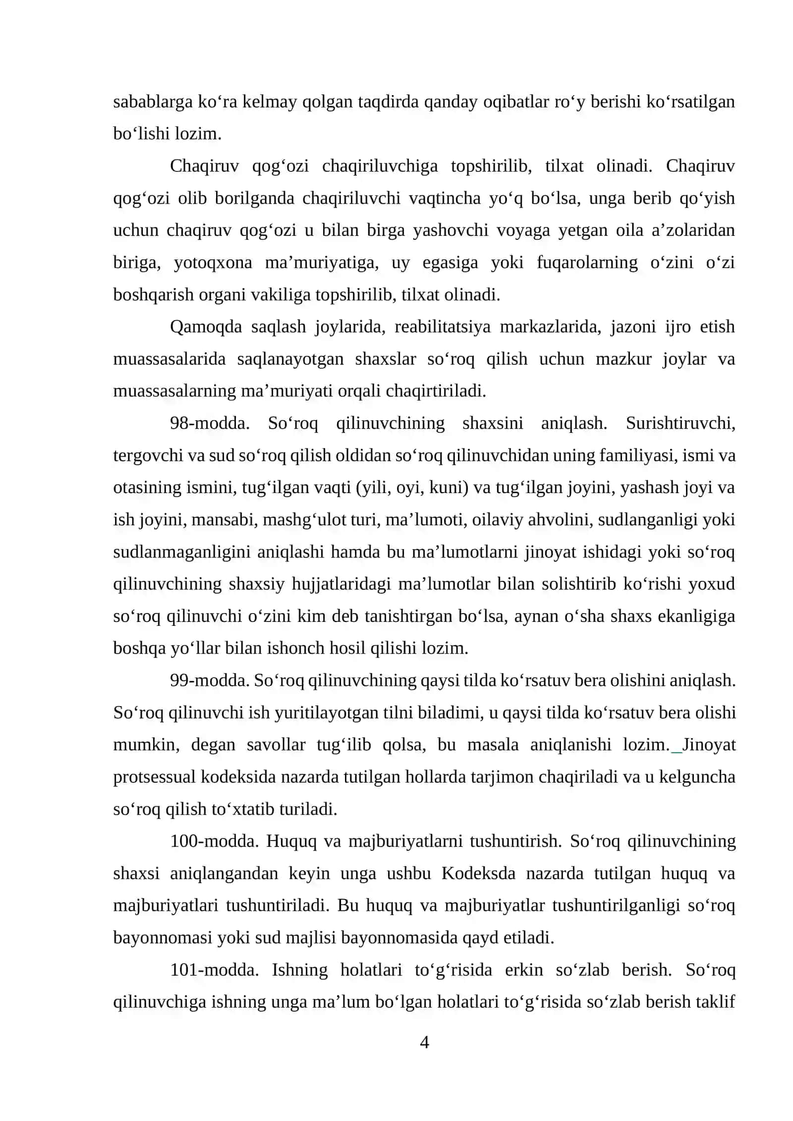 Ayblanuvchini soʻroq qilish tartibi va bu jarayonda himoyachining oʻrni 4