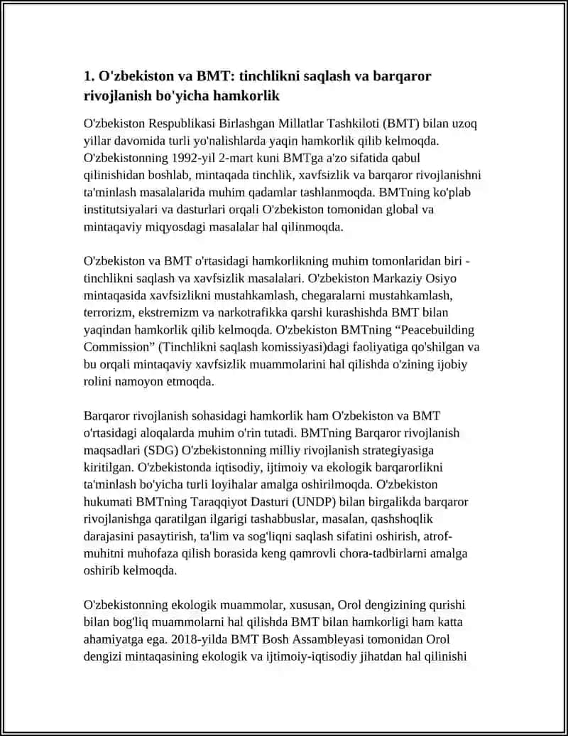 O'ZBEKISTONNING XALQARO TASHKILOTLAR BILAN HAMKORLIK ALOQALARI 4