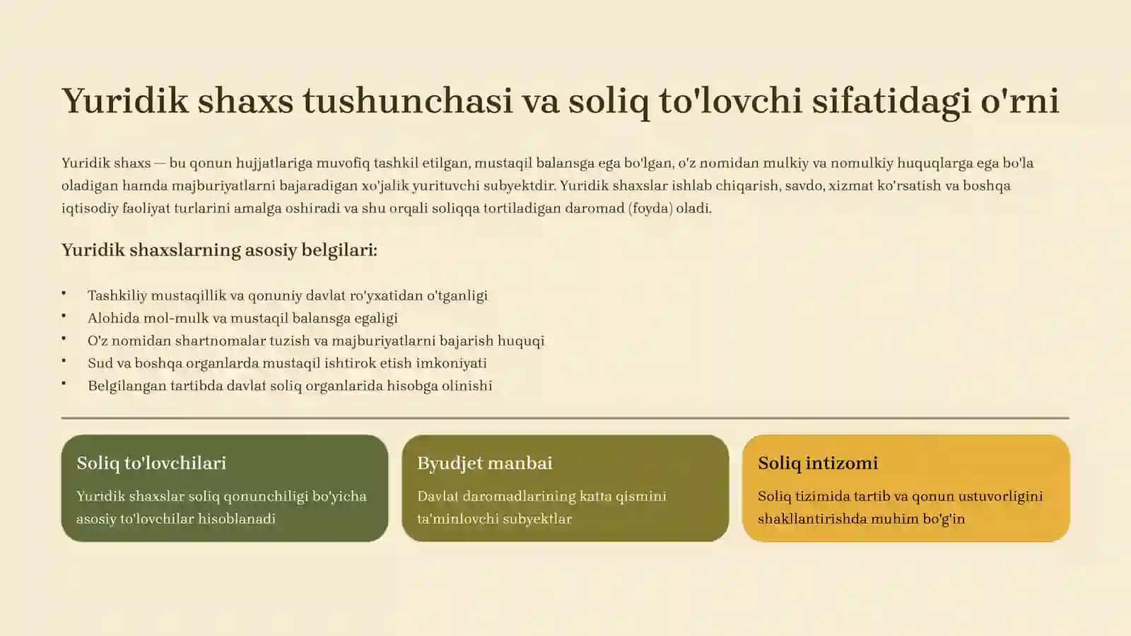 Yuridik shaxslardan undiriladigan soliqlar va yig'imlar tarkibi 4