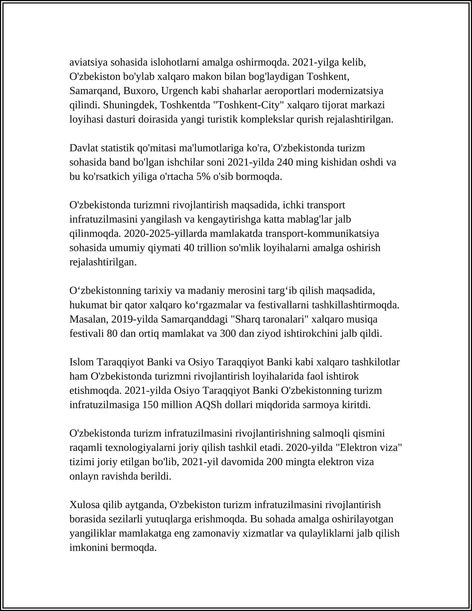 O'ZBEKISTONDA TURIZMINI RIVOJLANTIRISH 4