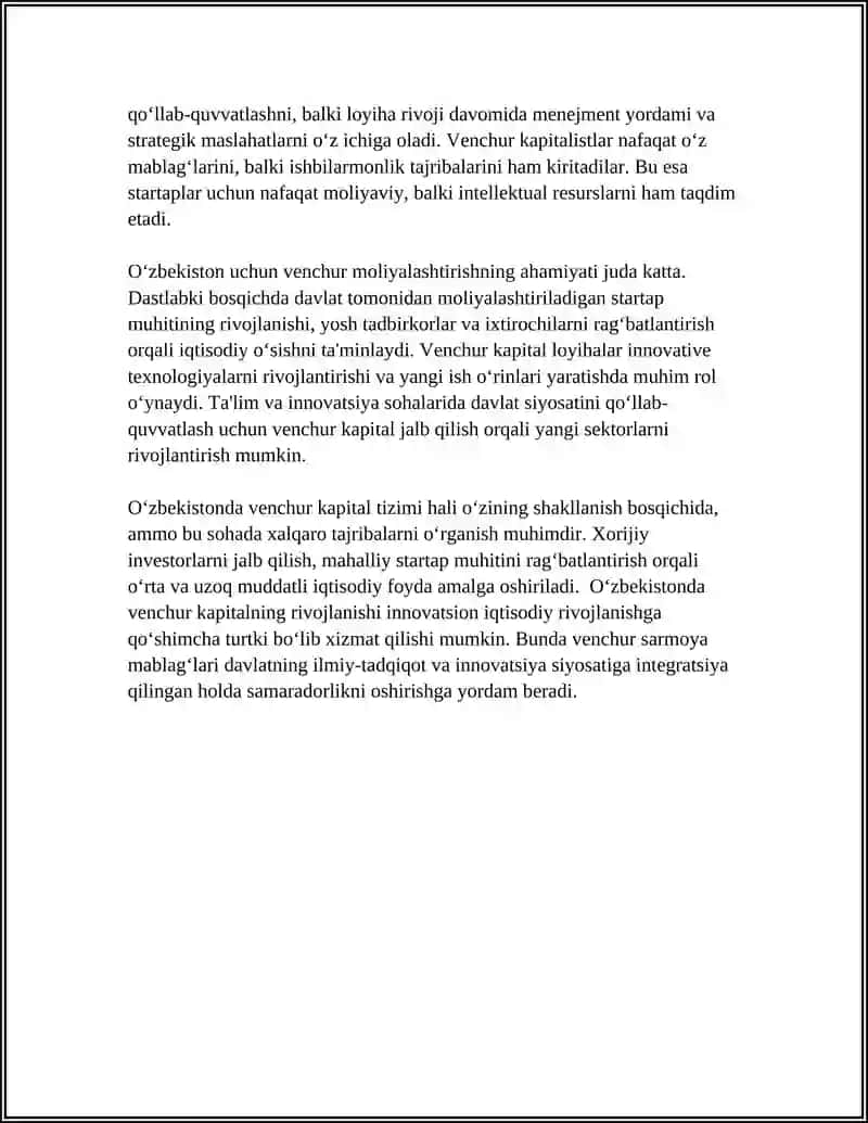 VENCHURLI MOLIYALASHTIRISHNING XORIJ TAJRIBASI VA ZARURLIGI 4