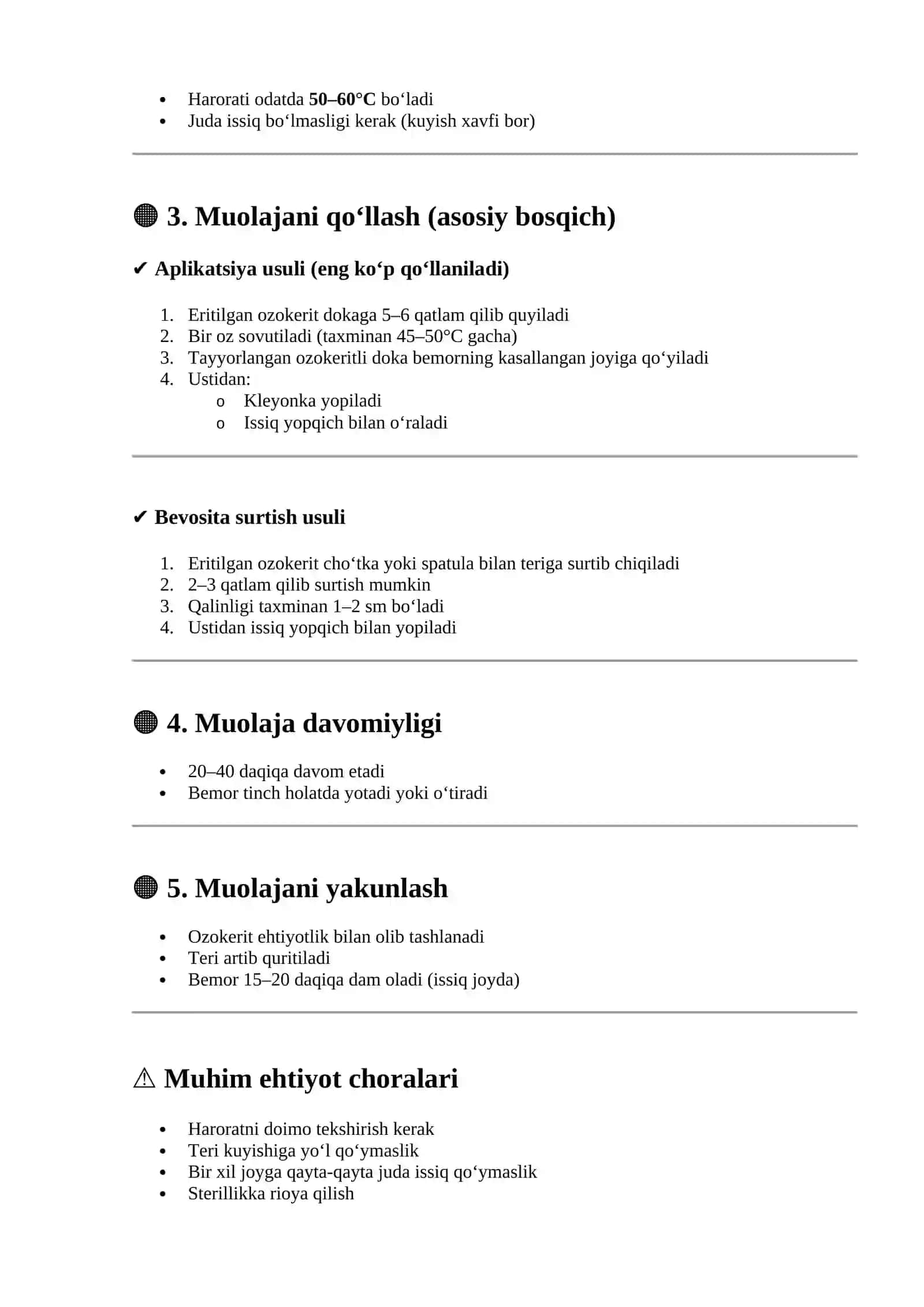 Ozokerit bilan davolash muolajasi uchun korsatma va moneliklarni aniqlash 4