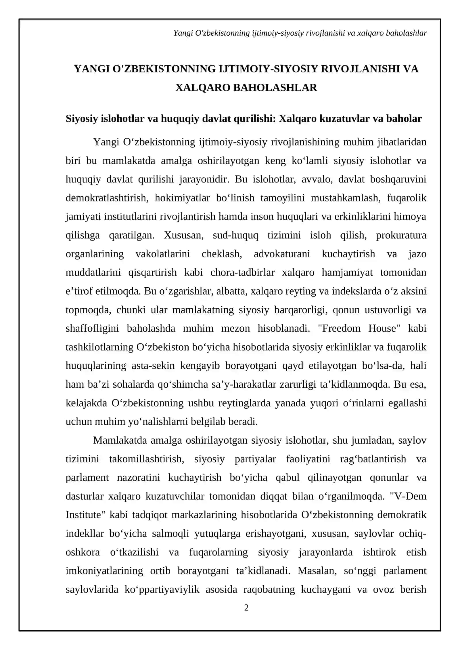 Yangi O'zbekiston ijtimoiy-siyosiy, iqtisodiy va madaniy hayotida ro'y berayotgan o'zgarishlarning xalqaro reyting va indekslarda aks etishi 4