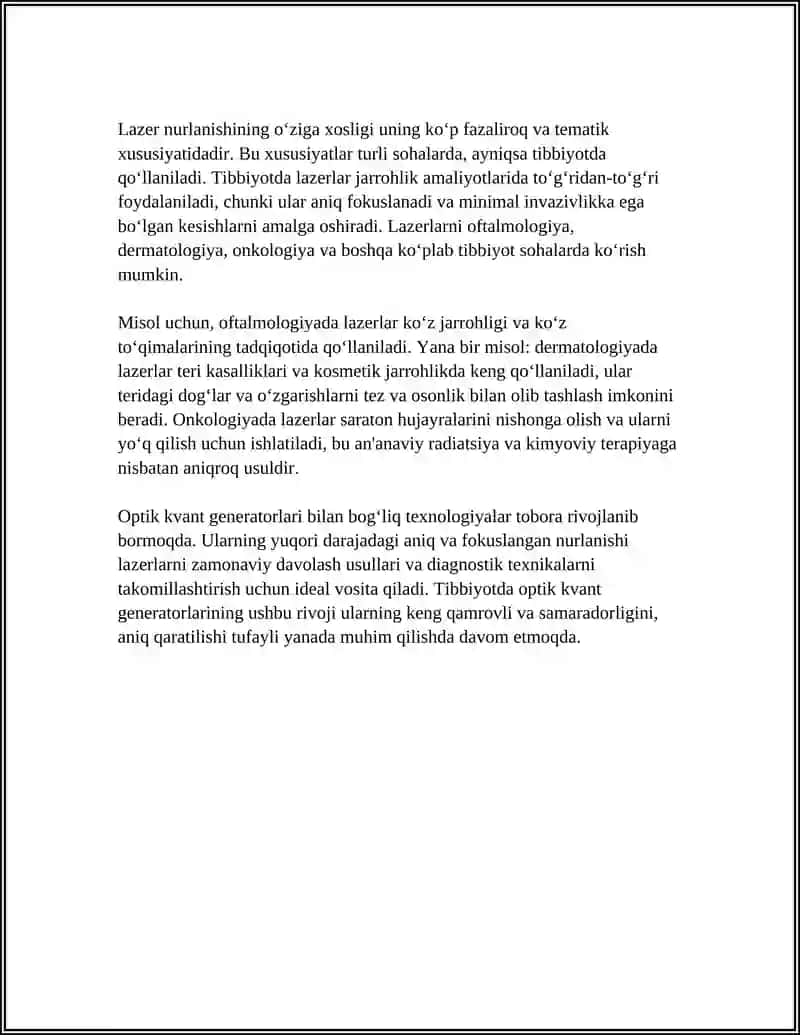OPTIK KVANT GENERATORLARI. LAZERLAR VA UNING TIBBIYOTDA GO 'LLANILISHI 4