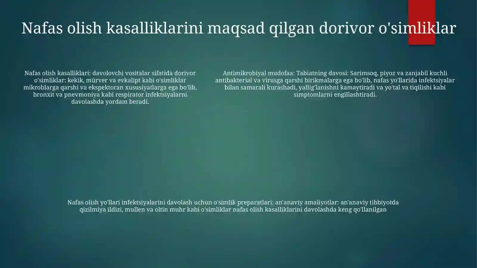 Nafas Yo'Llari Kassalliklarida Va Mikroblarga Qarshi Qo'Llaniladigan Dorivor O'Simliklar 4