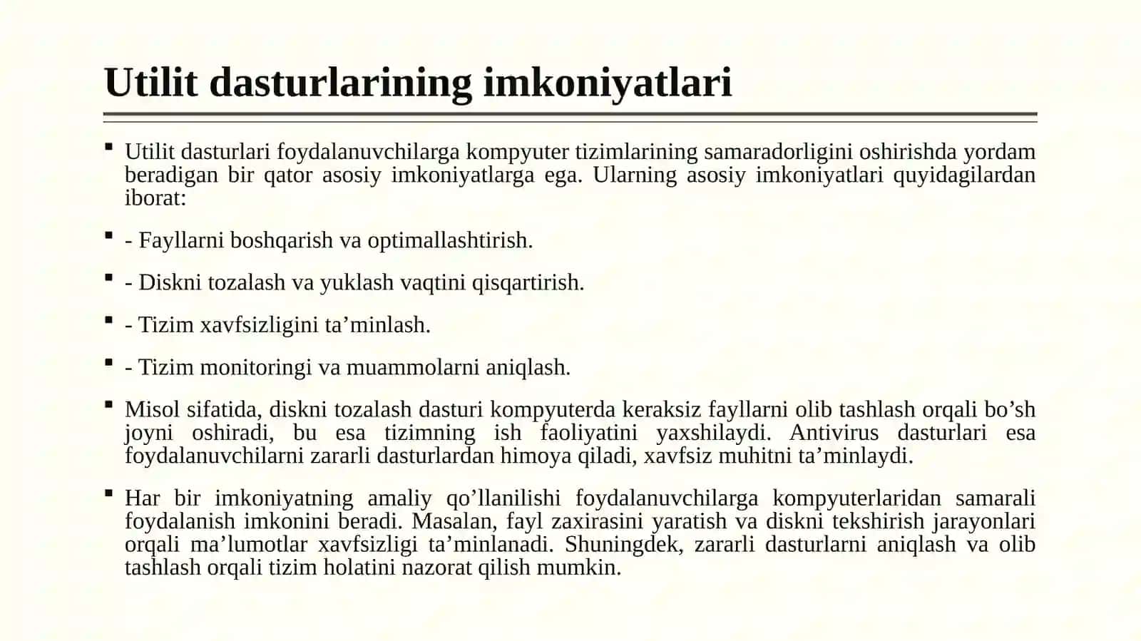Utilit dasturlari imkoniyatlari va ulardan foydalanish 4