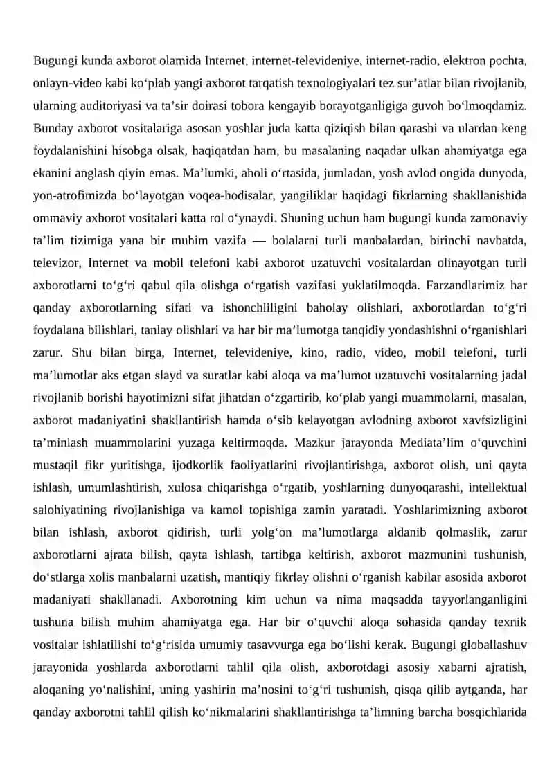 AXBOROT MATNLARI BILAN ISHLASH VA MEDIA MADANIYATI 4