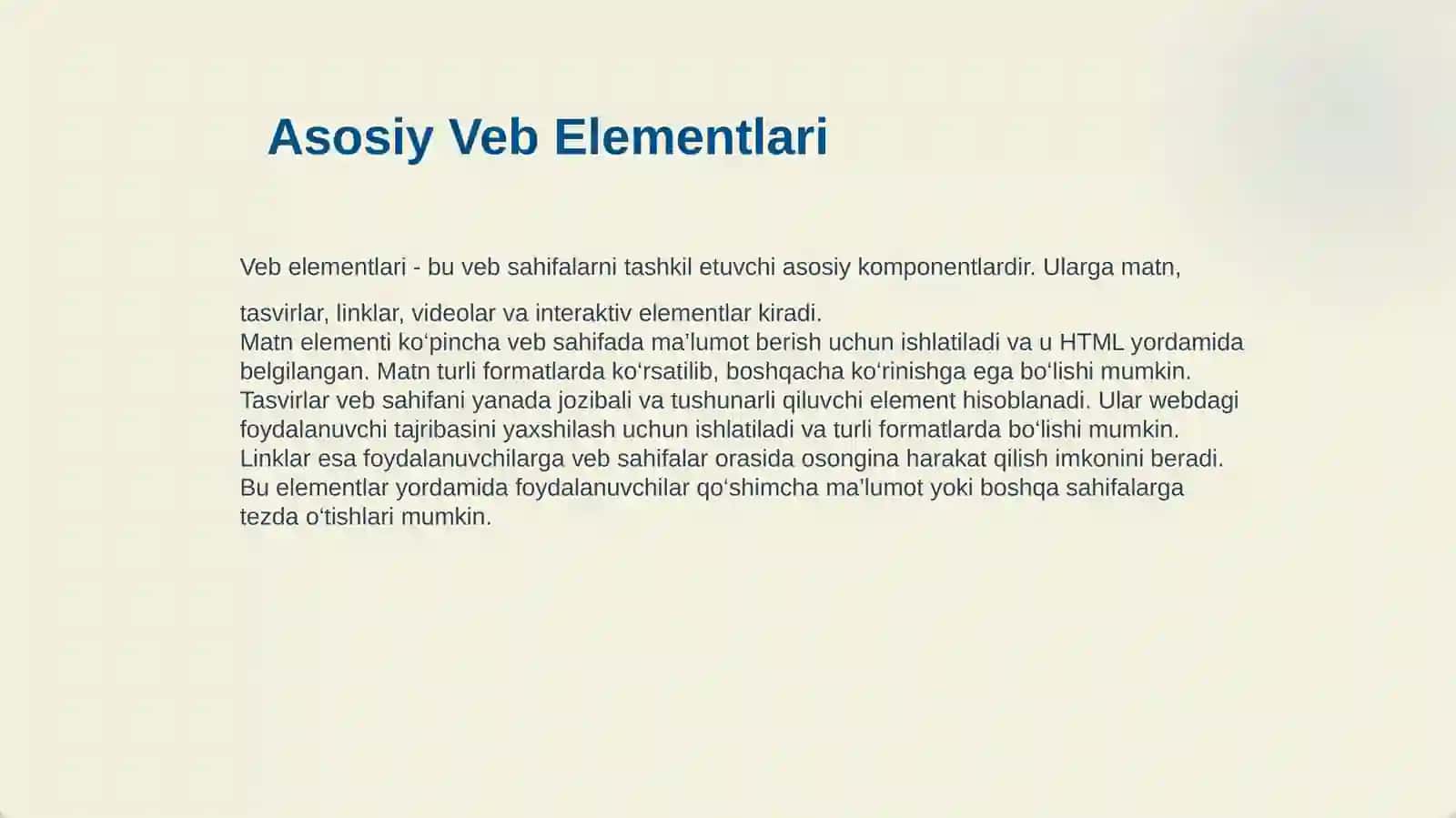VEB TEXNOLOGIYA VA VEB-SAYT TUSHUNCHASI.HTML TILI 4