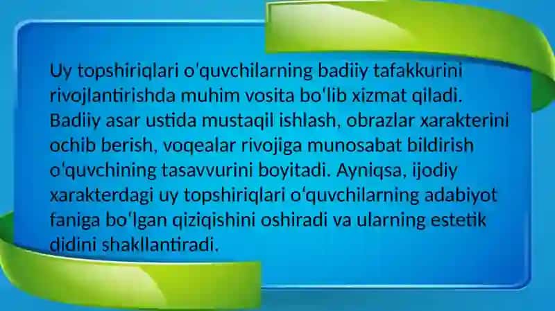 ADABIYOT O‘QITISH SAMARADORLIGINI OSHIRISHDA UY TOPSHIRIQLARINING O‘RNI 4