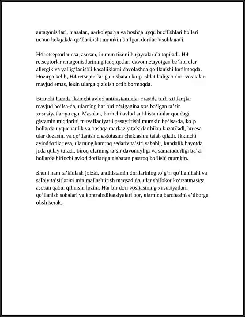 ANTIGISTAMIN DORI VOSITALARINING KLINIK FARMAKOLOGIYASI 4