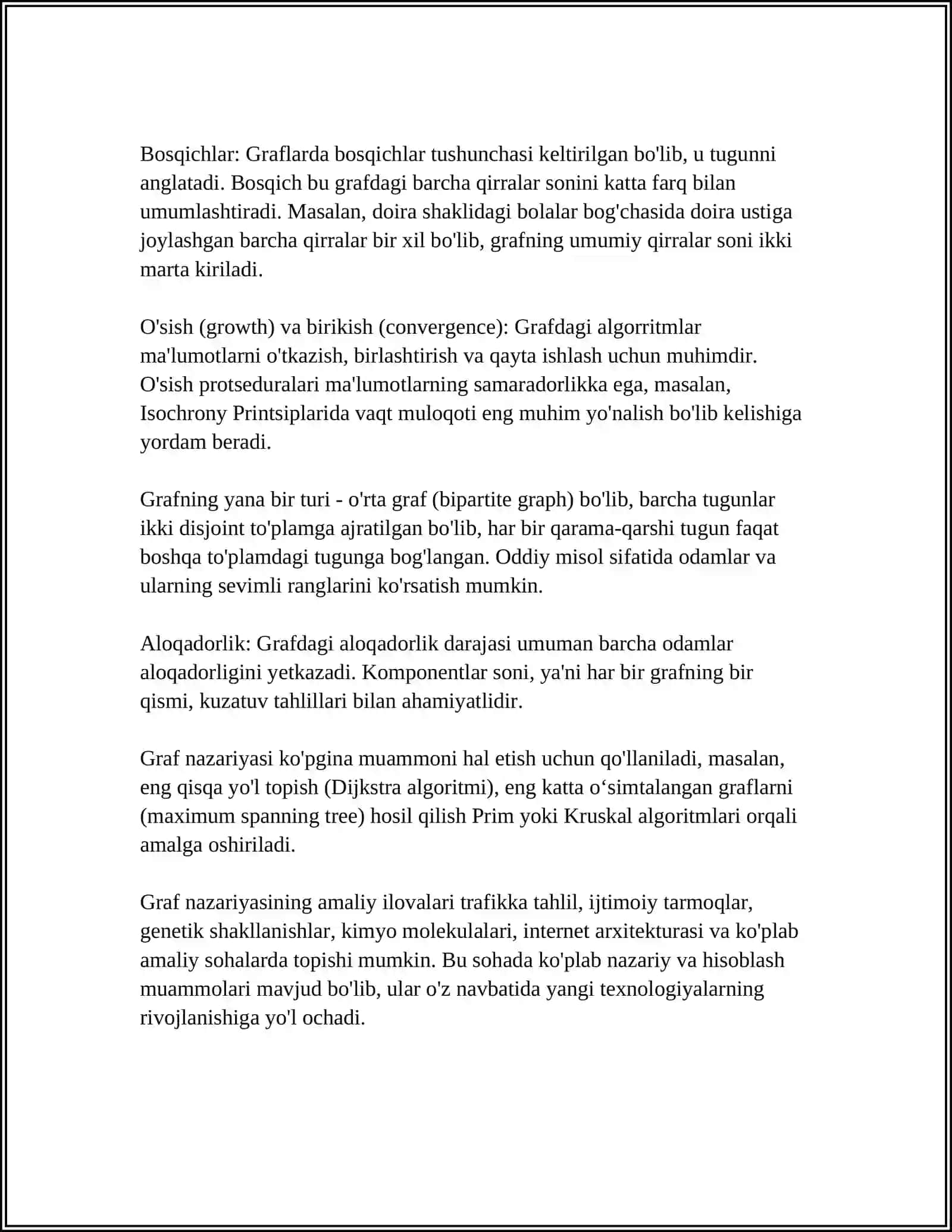 GRAFLARDA ENG QISQA YO‘LNI ANIQLASH MASALALARI. GRAFLARDA ENG QISQA YO‘LNI ANIQLASH ALGORITMLARI TAHLILI 4