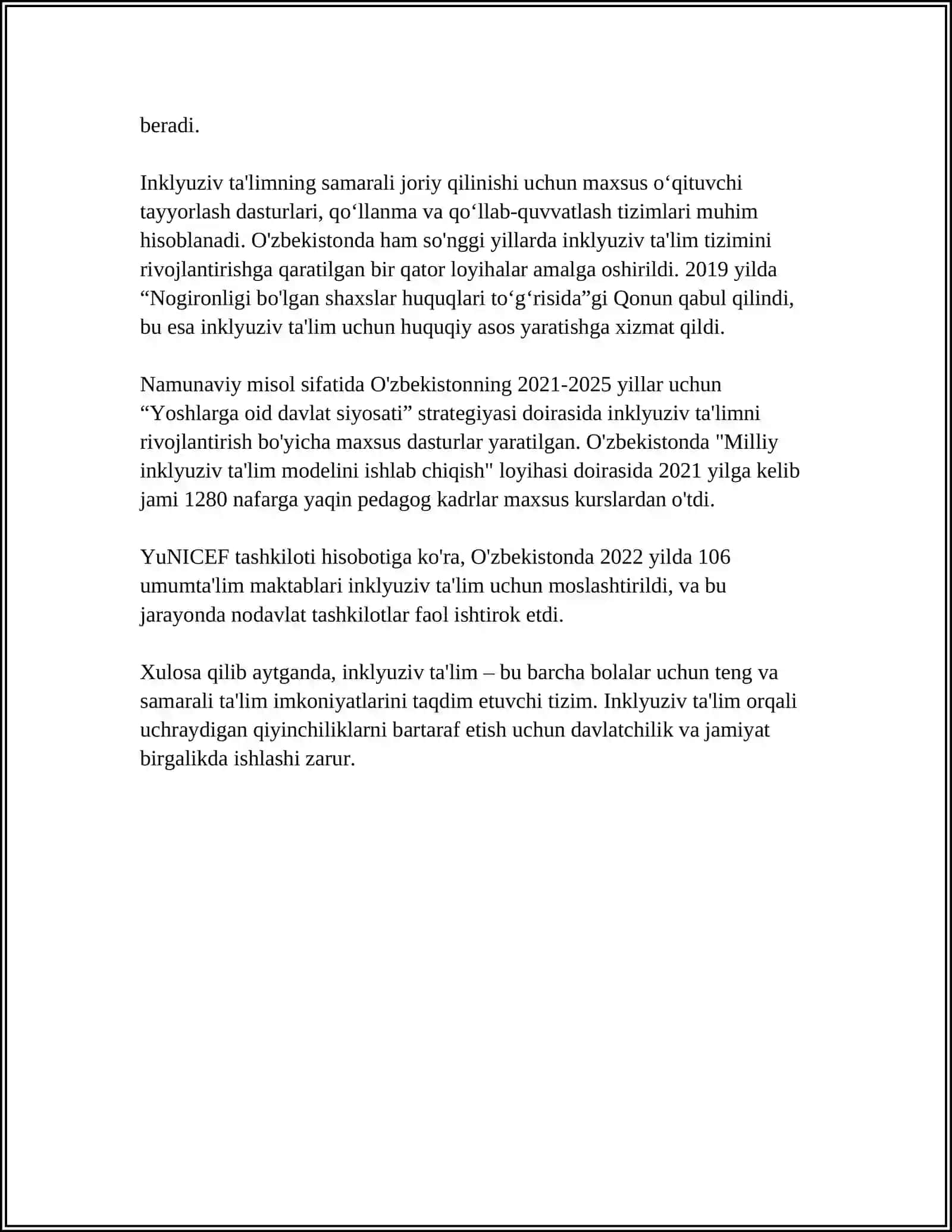 SENSOR ESHITISHIDA YOKI KOʻRISHIDA KAMCHILIKLARGA EGA BOʻLGAN BOLALAR UCHUN INKLYUZIV TAʼLIM STRATEGIYALARI VA ULARNI AMALGA OSHIRISH SHART-SHAROITLARI 4