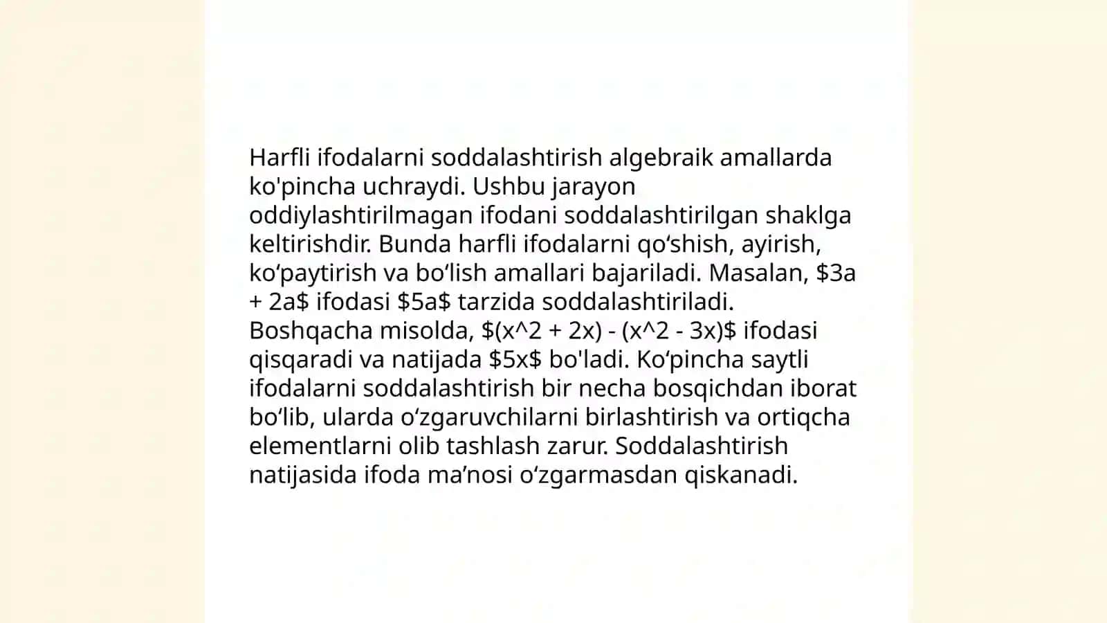 Sonli va harfli ifodalar. Tenglamalar 4