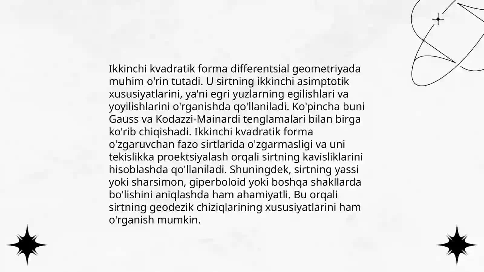 Sirtning ikkinchi kvadratik formasining tatbiqlari 4