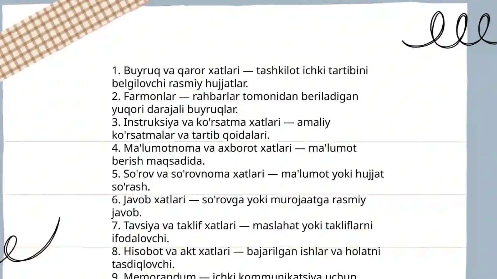 Xizmati yozishmalari xat va uning turlari 4