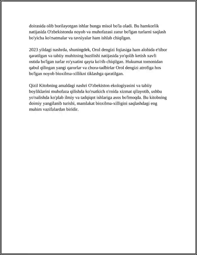 O'zbekiston Respublikasi "Qizil Kitobi" va uning atrof-muhitni muhofaza qilishdagi o'rni 4