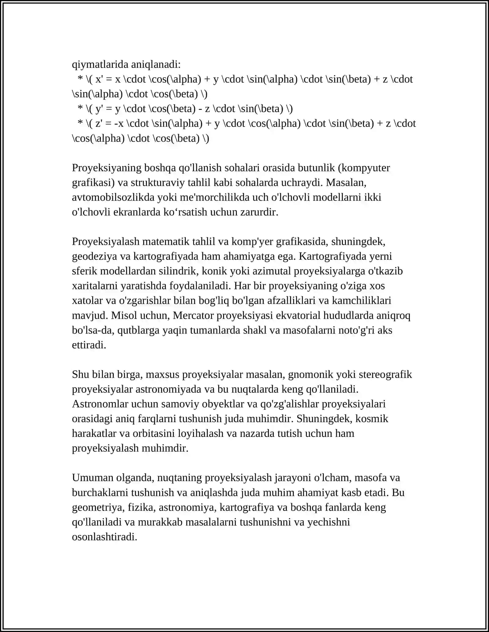 NUQTA,TOʻGʻRI CHIZIQ VA TEKISLIK PROYEKSIYALARI.METRIK VAPOZITSION MASALALAR 4