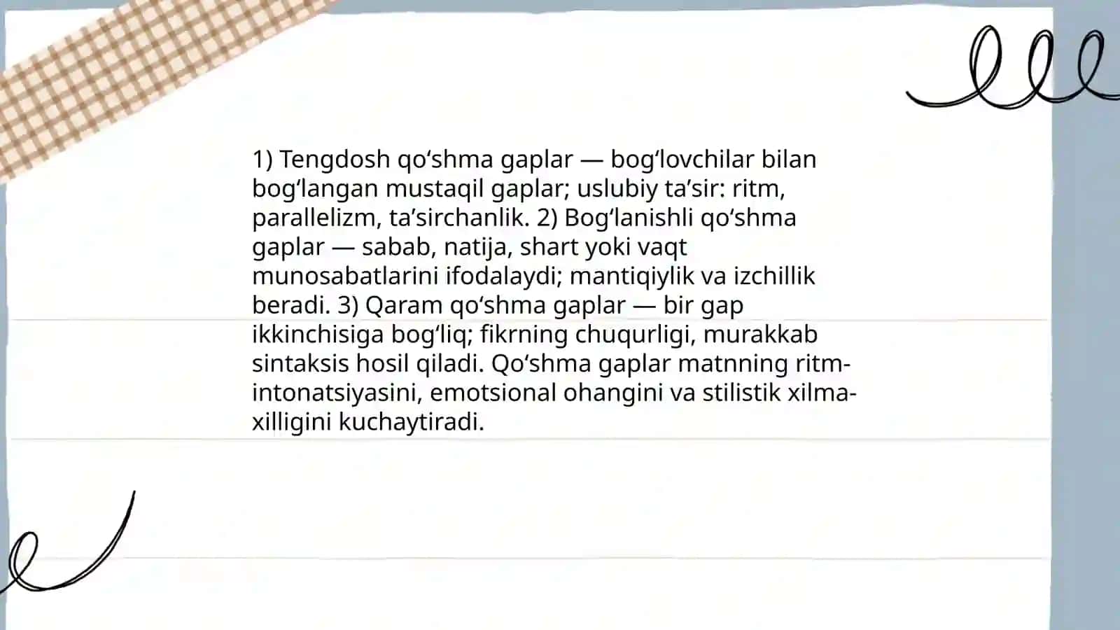 Qoʻshma gaplarning uslubiy xususiyatlari 4