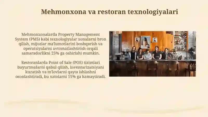 Mehmonxona va restoran biznesidagi texnologik jarayonlarni boshqarish 4