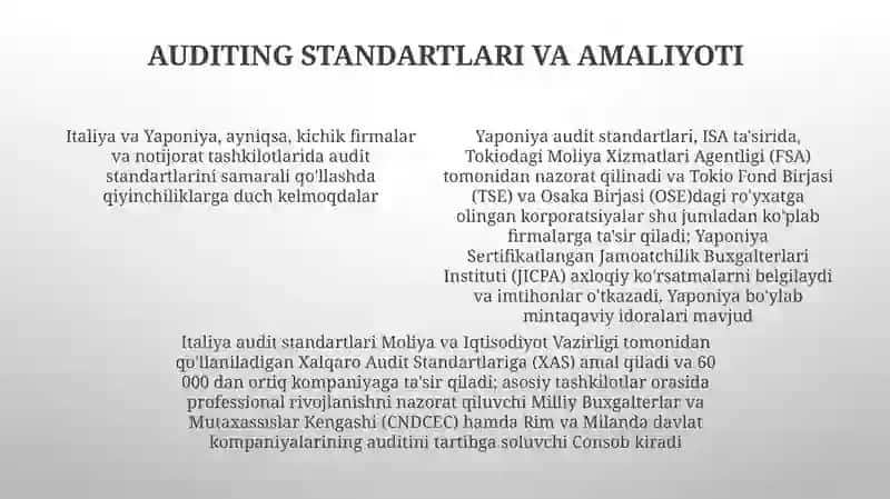 Italiya va Yaponiya mamlakatlarining auditorlik tashkilotlari faoliyati to'g'risida 4