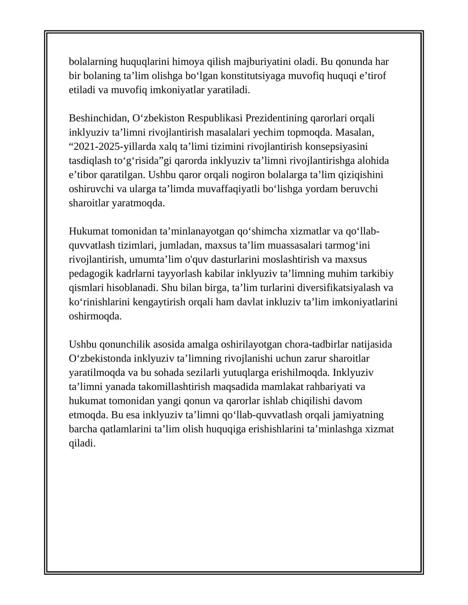 O‘ZBEKISTON RESPUBLIKASIDA INKLYUZIV TA’LIMNING YO‘LGA QO‘YILISH 4