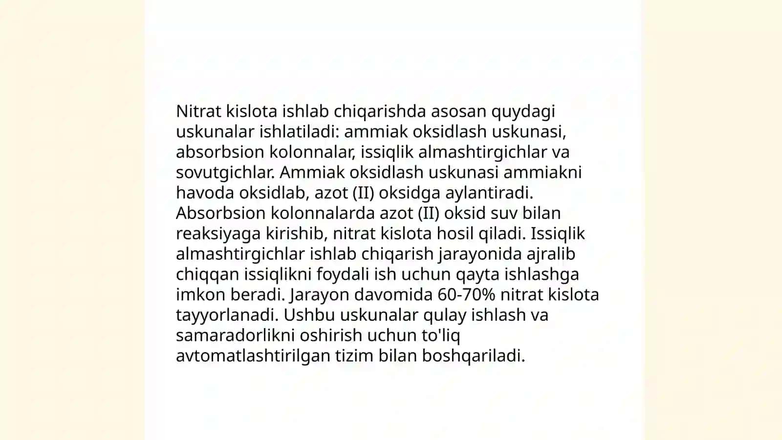 Atmosfera bosimida nitrat kislota ishlab chiqarish texnologiyasini takomillashtirish 4