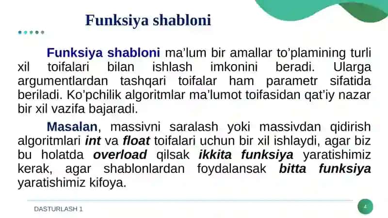 FUNKSIYA VA SINF SHABLONLARI 4