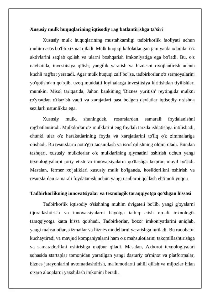 Xususiy tannoq va tadbirkorlikning milliy iqtisodiyotda tutgan o'rni hamda ijtimoiy-iqtisodiy 4